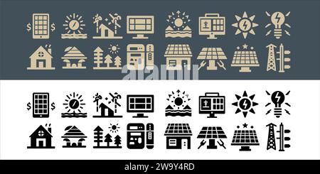 vector Set line icons of solar panels collection in transparent background Stock Vector