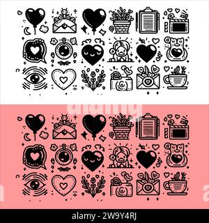 Vector Valentine day doodle set isolated on pink and transparent background Stock Vector