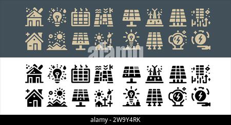 vector Set line icons of solar panels collection in transparent background Stock Vector