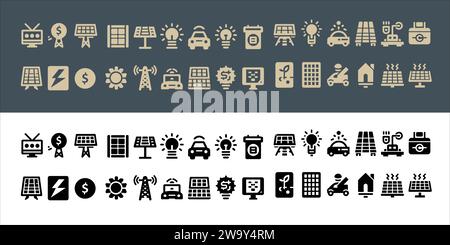 vector Set line icons of solar panels collection in transparent background Stock Vector