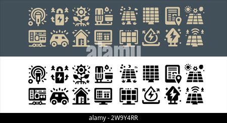 vector Set line icons of solar panels collection in transparent background Stock Vector