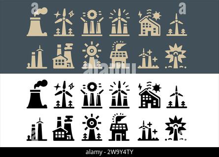 Windmill turbine vector set icons. renewable energy, alternative sources energy and eco friendly with transparent background Stock Vector