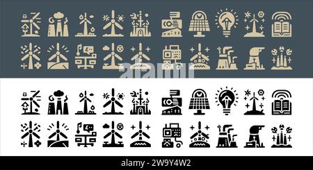 Windmill turbine vector set icons. renewable energy, alternative sources energy and eco friendly with transparent background Stock Vector