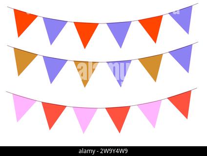 Carnival garland with flags isolated on white background. Decorative colorful pennants for birthday celebration, festival Stock Photo