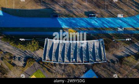 SAN DONATO MILANESE. Drone view of the stadium. ASD Studentesca San Donato. Atletica Leggera, Rugby San Donato 1981 ASD. Parco Enrico Mattei Stock Photo