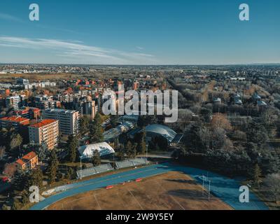 SAN DONATO MILANESE. Drone view of the stadium. ASD Studentesca San Donato. Atletica Leggera, Rugby San Donato 1981 ASD. Parco Enrico Mattei Stock Photo