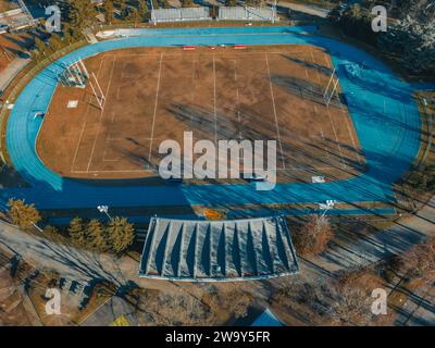 SAN DONATO MILANESE. Drone view of the stadium. ASD Studentesca San Donato. Atletica Leggera, Rugby San Donato 1981 ASD. Parco Enrico Mattei Stock Photo