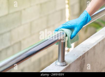 Wipe For Railing Closeup Chrome Stainless Steel Stair Railing Stock Photo - Alamy