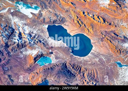 Swirl in Lake Water in China. Digital enhancement of a NASA image. Stock Photo