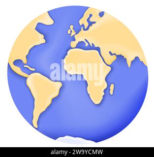 Cartoon planet Earth like a plasticine or plastic model. Yellow gold continents on a blue ocean background. 3d vector icon on white background. Stock Vector