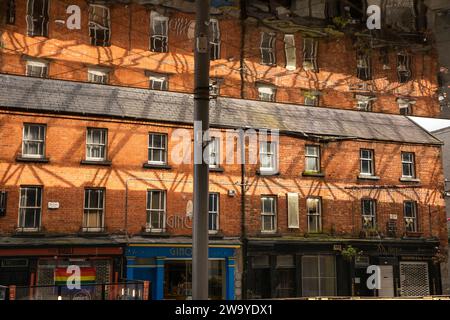 Ireland, Munster, Waterford, Spring Garden Alley properties reflected in Apple Market roof Stock Photo