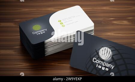 Business card back and front with generic info. 3D illustration. Stock Photo