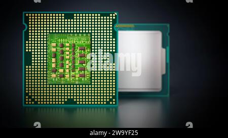 CPU front and backside isolated on white background. 3D illustration ...