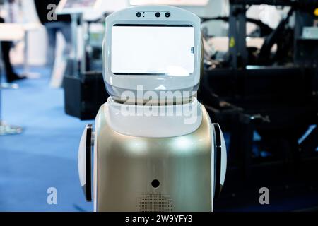 Robot consultant with blank screen.. Stock Photo