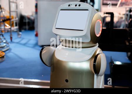 Robot consultant with blank screen.. Stock Photo