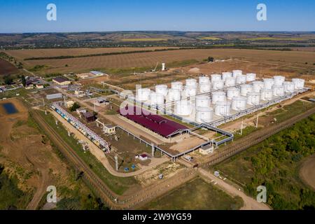 Aerial view of oil and gas storage tank refinery petrochemical factory ...