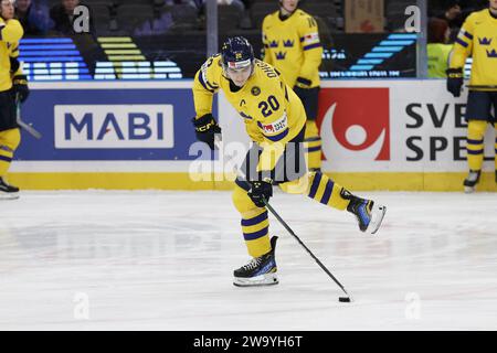 Sweden's Liam Ohgren during the IIHF World Junior Championship group A ice hockey match between Sweden and Finland at Scandinavium in Gothenburg, Swed Stock Photo