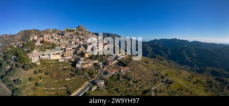A drone perspective of the picturesque mountain village of Bova in Calabria Stock Photo