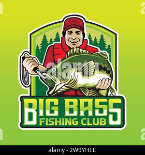 Big Bass Fishing People Club Logo Stock Vector