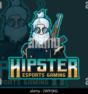 Hipster Esports Gaming Mascot Logo Stock Vector