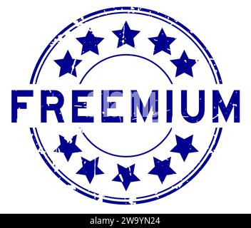 Grunge blue freemium word with star icon round rubber seal stamp on white background Stock Vector