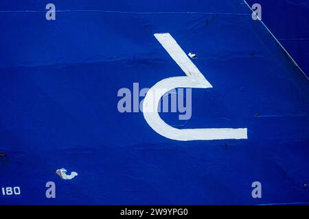 Sandefjord, Norway - August 10 2022: Bulb bow symbol on the bow of a large ship Stock Photo
