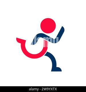Running Man abstract Delivery Sport Fitness Logo design vector template ribbon geometric style. Stock Vector
