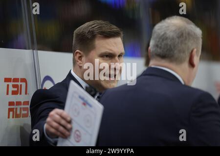 during the IIHF World Junior Championship group A ice hockey match between Sweden and Finland at Scandinavium in Gothenburg, Sweden December 31, 2023. Stock Photo