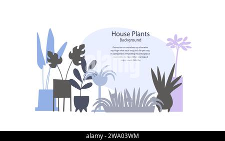 Set of house plants in pots silhouettes hand drawn style. Template for landing page or banner. Stock Vector