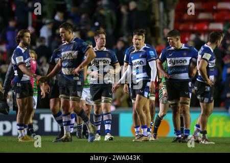 Leicester, UK. 31st Dec, 2023. Bath players reject to their teams loss in the Gallagher Premiership match Leicester Tigers vs Bath Rugby at Welford Road, Leicester, United Kingdom, 31st December 2023 (Photo by Gareth Evans/News Images) in Leicester, United Kingdom on 12/31/2023. (Photo by Gareth Evans/News Images/Sipa USA) Credit: Sipa USA/Alamy Live News Stock Photo