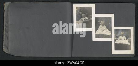 Toddler in a dress, c. 1890 - in Or Before 1902 photograph Album magazine with three photos of a toddler in a dress, sitting in a garden. Part of family album with mainly photos of a young American girl. United States of America paper. photographic support gelatin silver print historical persons. tot, toddler  the ages of man United States of America Stock Photo