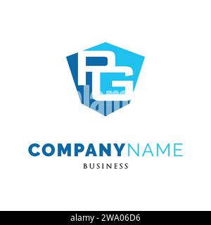 Initial Letter PG Shield Icon Logo Design Template Stock Vector