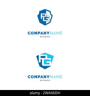 Set of Initial Letter PG Shield Icon Logo Design Template Stock Vector