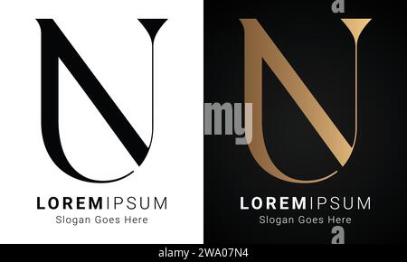 Luxury Initial NU or UN Monogram Text Letter Logo Design Stock Vector