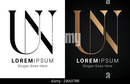 Luxury Initial NU or UN Monogram Text Letter Logo Design Stock Vector