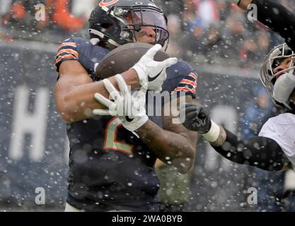 Chicago, United States. 31st Dec, 2023. Chicago Bears wide receiver DJ Moore (2) scores a touchdown against the Atlanta Falcons at Soldier Field in Chicago on Sunday, December 31, 2023. Photo by Mark Black/UPI Credit: UPI/Alamy Live News Stock Photo