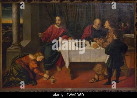 Bonifacio de' Pitati, called Bonifacio Veronese (1487-1553). Italian painter. Supper in the House of Simon the Pharisee. Oil on canvas. Museo Civico Ala Ponzone. Cremona. Lombardy. Italy. Stock Photo