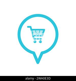 Location shopping cart symbol. From blue icon set. Stock Vector