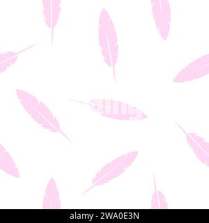Bird Feathers- seamless pattern, pink and white background, design element Stock Vector