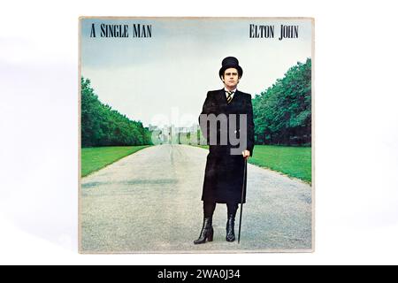 a single man LP record by elton john, rocket record company, showing Elton posing on windsor great drive Stock Photo