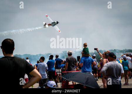 Tora Tora Tora warbird performers fly over the crowd during the 2023 Scott AFB Airshow & STEM Expo, on Scott Air Force Base, Illinois, May 13, 2023. Tora, Tora, Tora began in 1972, when 6 replica Japanese aircraft used in the movie of the same name were donated to the Commemorative Air Force. The Scott AFB Airshow and STEM EXPO demonstrate the Air Force's continuing progress in building the future of airpower with military and civilian air acts including the U.S. Navy Blue Angels, F-35 and F-22 static displays, science, technology, engineering, and math exhibits, and military operations demons Stock Photo