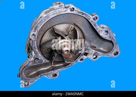 Car water pump on blue isolated background Stock Photo