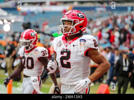 December 30, 2023:.Georgia Bulldogs running back Kendall Milton (2) warms up for the Capital One Orange Bowl between the University of Georgia Bulldogs and the Florida State University Seminoles at Hard Rock Stadium in Miami Gardens, FL. Ron Lane/CSM Stock Photo