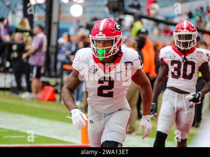 December 30, 2023:.Georgia Bulldogs running back Kendall Milton (2) warms up before the Capital One Orange Bowl between the University of Georgia Bulldogs and the Florida State University Seminoles at Hard Rock Stadium in Miami Gardens, FL. Ron Lane/CSM Stock Photo