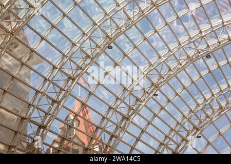 Big glass roof. Modern Glass Architecture. Roof design, roof construction, modern roof truss ideas. Stock Photo
