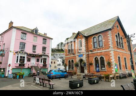 Autumn 2023, Fowey in Cornwall England, King of Prussia pub accommodation and the Royal British legion building ( right), England,UK Stock Photo