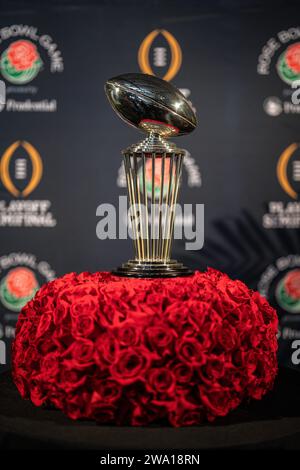 The Leishman Trophy during the Rose Bowl Media Day between the Alabama Crimson Tide and Michigan Wolverines, Saturday, December 20, 2023, at the Rose Stock Photo