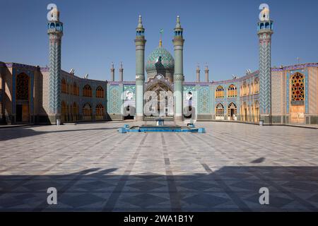 Panoramic view of the Imamzadeh Mohammed Helal bin Ali Shrine and its courtyard in Aran o Bidgol, Iran. Stock Photo