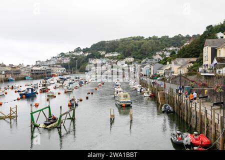 Looe in Cornwall September 2023, Looe harbour and river with boats moored on bouys, England, UK Stock Photo