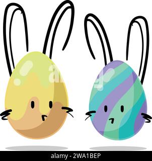 Colored Easter eggs pattern with different style, with Bunny face. Vector. Stock Vector